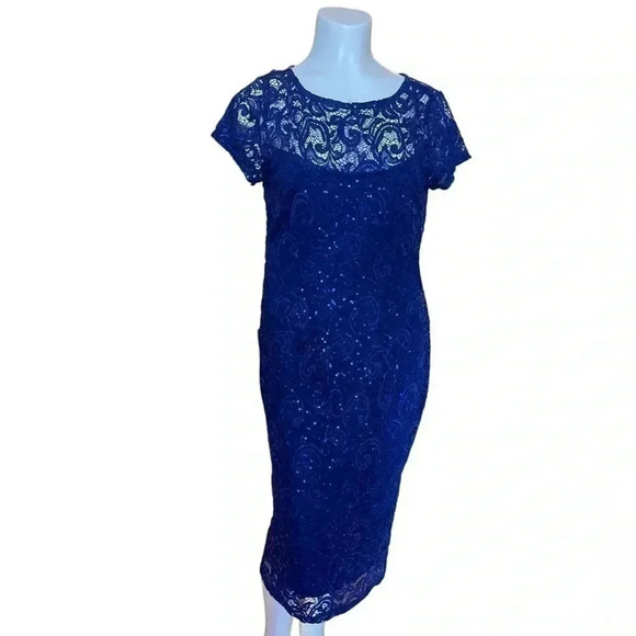 Marina blue  lace and sequin short sleeve dress sz 10 - Picture 1 of 9